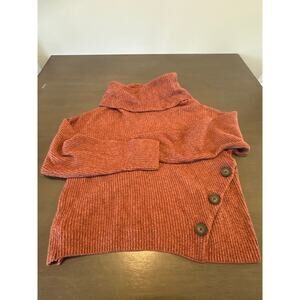 Yet Again Size Large Womens Sweater Red Rust Oversized Soft Cowl Turtleneck